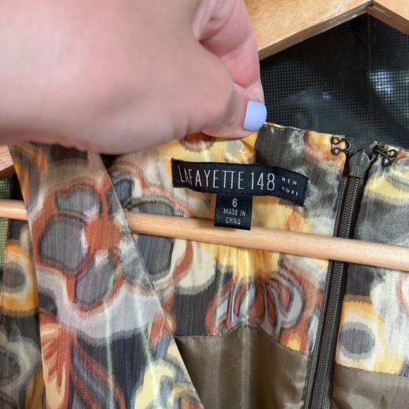 Lafayette 148 New York Blue and Yellow V-Neck Dress Size 6 - Picture 3 of 5